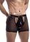 comeondear Sexy Boxershorts für Männer Latex Slip Herren Große Größen Retroshorts Transparent Mesh Kunstleder Erotische Unterwäsche Ouvert Wetlook Unterhosen mit Knöpfe Dessous Reizwäsche(Schwarz,M)