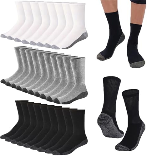 Looknniy 20 Pairs Crew Athletic Socks for Men Moisture Wicking Cushion Crew Socks for Sport Running Traveling (Mixed Colors)