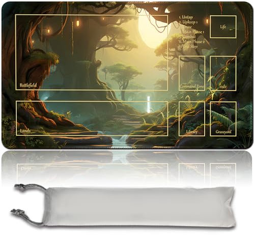 Brettspiel MTG Playmat + Freie wasserdichte Tasche, Genähte Kanten,Card Enthusiasten TCG Playmat Mouse Pad MTG Spielmatten Mit Zonen (Original Playmat) (with Zone,Dragons of Tarkir Forest)