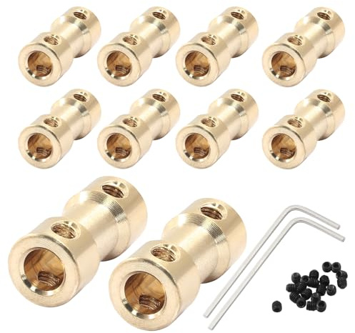 Hordion 10Pcs 5mm to 5mm Brass Shaft Coupling Joint Connector, Shaft Coupler Motor Accessories with Screws