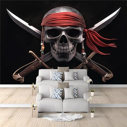 Wall Mural Skull Black 350x256 cm Photo Wallpaper Non-Woven 3D Wallpaper Roll Mural Wallcoverings for Bedroom Living Room TV Backdrop