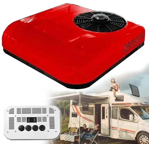 LSHFYV 12V/24V DC Air Conditioner, Rv Air Conditioner Cool Rooftop Dc Unit Rv For Truck RV Boat Automotive Camper Travel Trailer,Red-12V