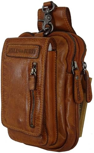 Hill Burry Echt-Leder Bauchtasche & kleine Umhängetasche | Gürteltasche aus hochwertigem echtem Leder | Herren - Damen Wandertasche/Hüfttasche | Waschleder Partytasche (Braun)