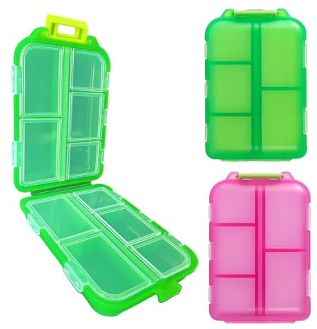 MAIANY Tablettenbox Reise-Pillen-Organizer, Tragbare Doppelschichtige Medikamenten-Aufbewahrungsbox mit 10 Fächern für Vitamine Lebertran Nahrungsergänzungsmittel (Rosa+Grün)