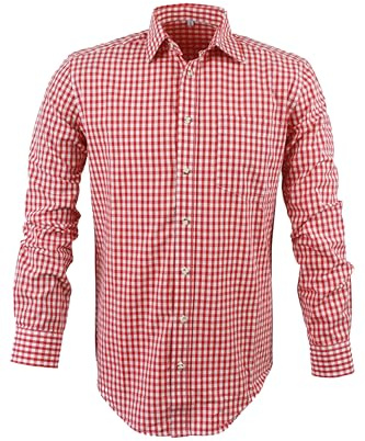 TR Martha Traditionell skjorta för män, Oktoberfest skjorta, outfit, rutig skjorta, röd, traditionella skjortor, fritidsskjorta, långärmad rutig skjorta, bomull, S-3XL