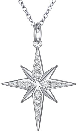 925 Sterling Silber Zirkonia Nordstern Anhänger Halskette für Frauen Schmuck 18+2