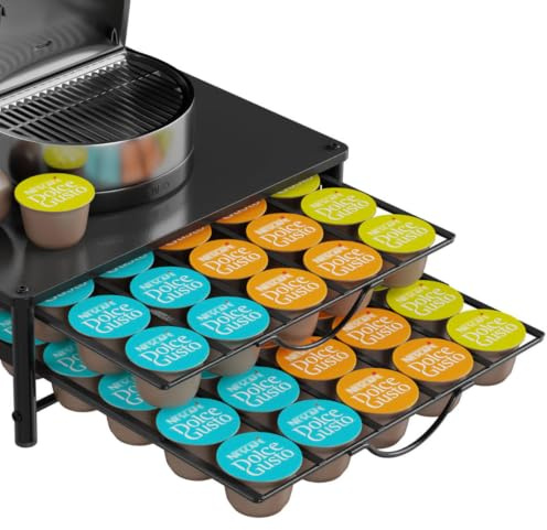 Kaffeekapselhalter für Dolce Gusto, Aufbewahrungsschublade für 60 Kapseln, 2-stufiger dicker Metall-Kaffeekapsel-Aufbewahrungsständer, Kapselorganizer-Schublade mit rutschfesten, leisen Schiebefüßen