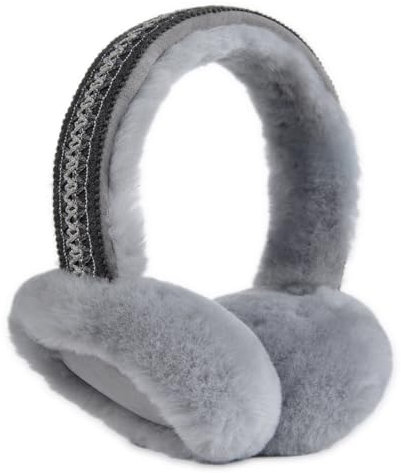Harssidanzar Cache-oreilles d'hiver pour femmes, cache-oreilles en mouton retourné pliable, cache-oreilles d'extérieur HL304EU,Gris