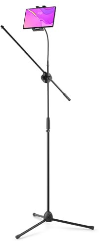 Vonyx MS10TH - Verstellbarer Mikrofonständer mit Tablet Halterung, höhenverstellbare Mikrofon Halterung mit Schwanenhals & 360° Drehung, Mikrofon Ständer, Universal Tablet-Halterung, Microphone Stand