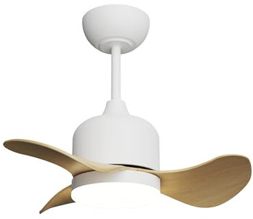Sulion - Ventilador de Techo de Aspas LILY - Cuerpo de Metal en Color Blanco Mate - 3 Palas de Madera - Flujo de Aire Amplio - Con Luz Secundaria RGB y Altavoz Oculto - Control Remoto
