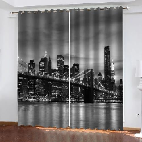 IKDZCM Tende per interni di casa Tende da flyover New York in bianco e nero Tende oscuranti per finestre da camera da letto e soggiorno con stampa 3D WxH/2x83x220cm