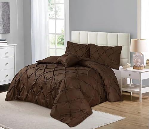 Northern Luxe Pintuck Duvet Cover with Pillowcases – Pinch Pleated Soft Bedding Set, Quilt Cover for Ultimate Comfort Top Notch Quality (Brown Chocolate, Double - Duvet Cover + Fitted Sheet)