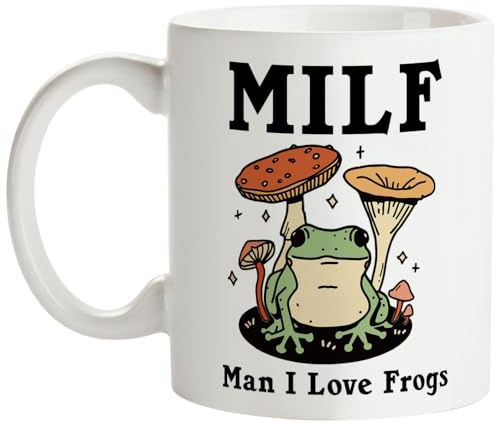 Funny Cofee Mug, Milf: Man, I Love Frogs，Coffee Mug Gift for New Mom, Wife Husband Girlfriend Boyfriend Pregnant Friend Valentine Christmas 11oz Tea Cup