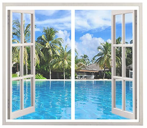 Zanzariera magnetica per finestra, 300 cm x 100 cm, con chiusura magnetica, per zanzariere e insetti, facile da installare e chiudere automaticamente, colore bianco