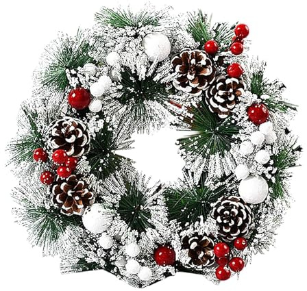 Weihnachtstürkranz, Winterkranz, künstlicher , 22,9 cm, Türkranz mit Beeren, Tannenzapfen, Haustürschild, Innen- und Außendekoration