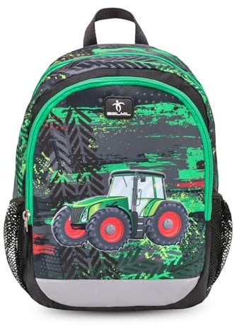 Belmil Kindergartenrucksack mit Brustgurt und Namensschild für 3-6 Jährige/Krippenrucksack Kindergartentasche Kindertasche (Tractor 2)