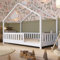 Crazy Pine Hausbett 120x200 cm – Kinderbett aus Naturholz in Weiß mit Rausfallschutz – Montessori Bodenbett mit Höhenverstellbaren Beinen und Abnehmbarer Barriere - Crazy House