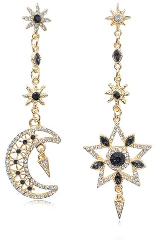 Frauen Stern und Mond Ohrringe, Bohème Mond Stern Asymmetrische Ohrringe, Goldene Sterne Monde Ohrstecker für Mädchen und Frauen (Gold-2)