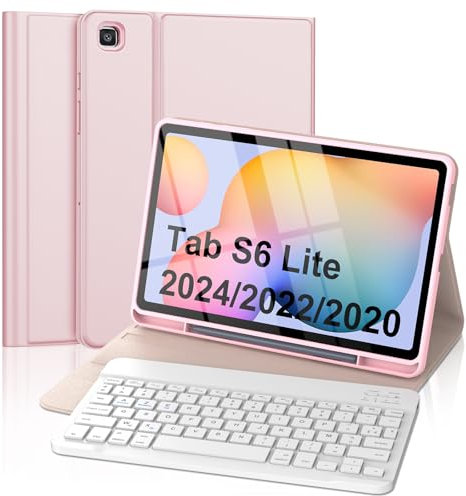FOGARI Clavier pour Samsung Galaxy Tab S6 Lite 10.4'' 2024/2022/2020, AZERTY Français Clavier Détachable sans Fil Bluetooth pour Galaxy Tab S6 Lite, Rose