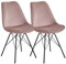 Esszimmerstuhl 2er Set Samt Rosa Küchenstuhl mit schwarzen Beinen | Schalenstuhl Skandinavisches Design | Polsterstuhl mit Stoffbezug | Stuhl Gepolstert