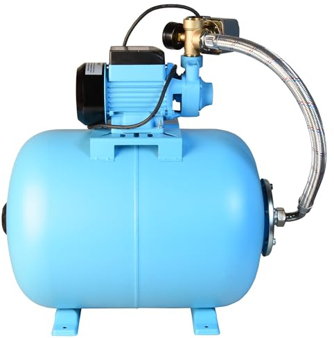 Hauswasserwerk AQB 60 - Geräuscharmer Hochdruck - Wasserpumpe (2100l/h, 370W, Förderhöhe 39m) - 50L Druckkessel - Hauswasserautomat mit Druckschalter Manometer - Ideal für Gartenbewässerung 50 Liter