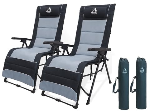 ARURU Sonnenliege Klappbar mit Kissen Campingstuhl，Liegestuhl Zero Gravity Stühle Gartenliege, bis 200kg Verstellbarer mit Rückenlehne, Nackenkissen für Patio-Garten-Strand-Pool