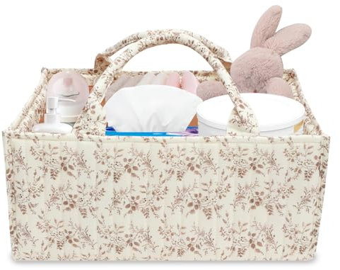 harupink Organizador de pañales de flores, organizador portátil para pañales con divisores ajustables y manejar, organizador para bebés recién nacidos, decoración o niña