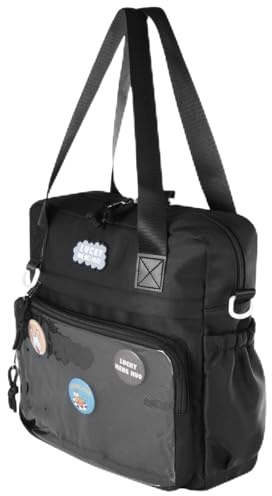 Umhängetasche mit Pin-Display, Mehrzweck-Rucksack aus Terylene-Baumwolle, für Reisen und Veranstaltungen, Schwarz