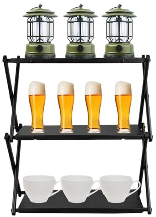 Knowlife Camping Shelf | 3 Tier Folding Portable Stand - Camping Table Shelf,for Outdoor Tent RV Picnic Hiking Backpacking Patio BBQ
