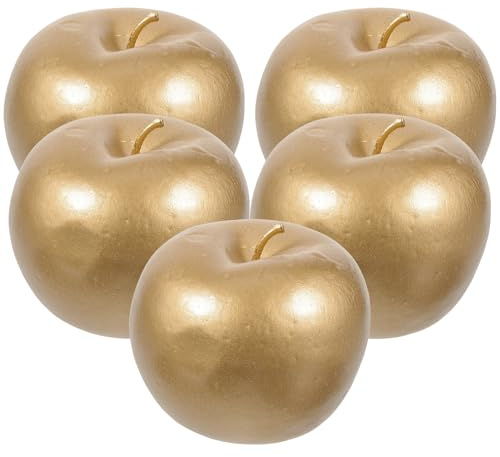 Künstliche Goldene Apfel Deko 5 Stück aus Ldpe für Tischdekoration | Fotorequisite Ersatz, Langzeitige Raumgestaltung, Lernzwecke, Festliche Akzente, Goldfarbene Ausführung