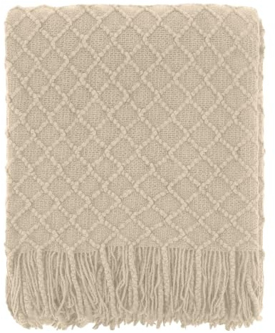 CREVENT Landhaus-Stil Boho Strickdecke für Couch Sofa Sessel Bett Wohnzimmer Dekoration, Weich Warm Gemütlich Leichtgewicht für Frühling Sommer Herbst - 152x203 cm Beige