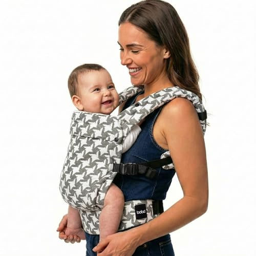 Boba Auri Porte-Bébé Coton, Naissance à Bambin, 3-20 kg, Pied-de-Poule | Tissage Doux et Respirant, Assise Ergonomique en Position M, 3 positions : ventral face à soi, face au monde et dorsal.