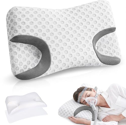 Dercov CPAP-Kissen für Seitenschläfer, CPAP Memory Foam Kissen mit Maskenausschnitten – Reduziert Luftlecks Maskendruck – Ideal bei Schlafapnoe & für CPAP-Nutzer – Ergonomisch für alle Maskentypen