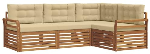 vidaXL Outdoor-Sofagarnitur mit Kissen 4 pcs Natur und Beige, Moderne Garten-Sofa-Ecke, haltbare Lounge-Möbel für draußen, gemütliche Terrasse-Sitzgelegenheiten