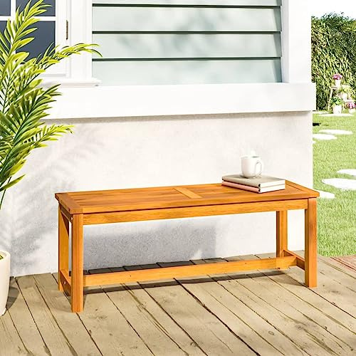 KGHFDVB Massivholz Gartenbank 110x35x45 cm aus Akazienholz, Sitzbank für Garten und Innenbereich, Stabiler Holzrahmen, Montageanleitung inklusive, Belastbarkeit 110 kg pro Sitzplatz