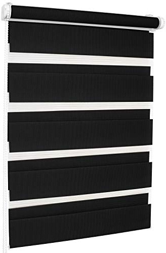 ROLLMAXXX Klemmfix Doppelrollo ohne Bohren 130 x 150 cm Schwarz | Duo Rollo Tag und Nacht für Fenster, Doppelrollo Klemmfix mit Seitenzug, Fenster Doppelrollo Lichtregulierung
