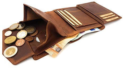 Jockey Club echt Leder Geldbörse Portemonnaie Münzbörse Hochformat samtweiches Sauvageleder mit RFID Schutz Cognac braun
