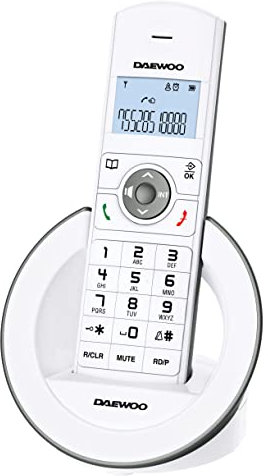 Daewoo Teléfono Inalámbrico Dect DTD-1400 | Teléfono Inalámbrico | Identificador de Llamadas | Pantalla Retroiluminada | Color Blanco