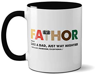 Fathor Coloured Mug - Thor Father's Day Thunder Lightning God Hammer Odin Mythology Tee Coffee Cup (Black Handle)