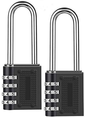 Combination Padlock Long Shackle Lock -BeskooHome 6.5cm Shackle Waterproof 4 Digit Resettable Combination Lock for School, Gym, Outdoor Shed Locker, Hasp Cabinet, Gate - 2 Pack