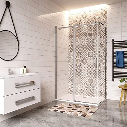 AICA Box Cabina Doccia Scorrevole 115x70cm Porta Bagno Anticalcare Vetro Temperato 8mm Alta 195cm