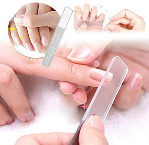 Lot de 2 limes à ongles en verre de qualité supérieure pour ongles naturels, 9 cm, transparent