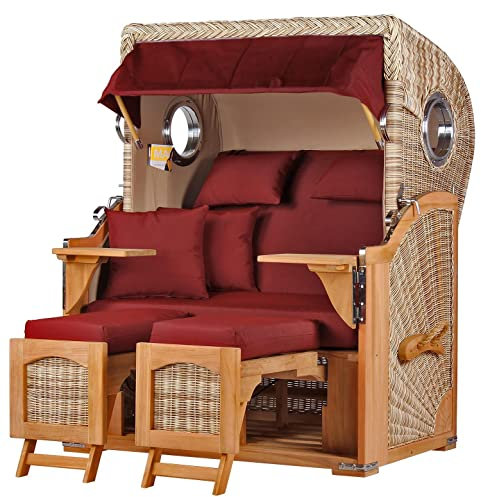 bene living Strandkorb Ammersee Teak Bullauge - PE Shell - Modell 550 - Zweisitzer inkl. Liftersystem