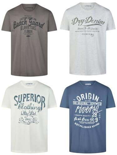 riverso Tshirt Herren Baumwolle Regular Fit RIVLeon 4er Set Pack Rundhals Kurzarm Sommer Tee Shirt Print, Größe:4XL, Farbe:Farbmix 14