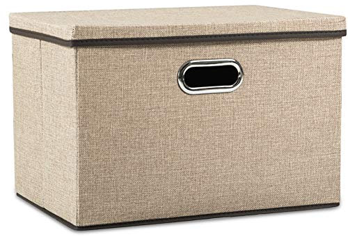 Prandom Contenedores de Almacenamiento Plegables de Tela de Yute con Tapas para el hogar, Dormitorio, Armario, Oficina, guardería (43 x 30 x 30 cm), Grande (1 Paquete)