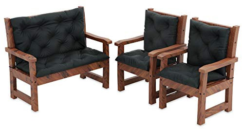 MOLTICO Bankkissen mit Befestigung Bankauflage für Gartenbank - Sitzkissen und Rückenlehne 100x50 x10cm mit 2er Stuhlkissen Set - Wasserdicht - Outdoor und Indoor - Graphit
