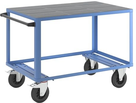 eurokraft | Montagewagen | Tragfähigkeit 500 kg | 1 Ladefläche aus Kunststoff | Ladefläche 1250 x 800 mm | Gestell lichtblau