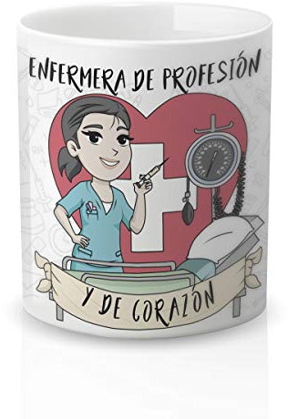 Yujuuu! | Taza cerámica para Regalo Original Profesión Enfermera. Resistente 100% al microondas y lavavajillas. (Diseño 01) | Frase Enfermera corazón profesión