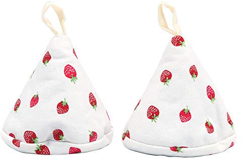 Shiwaki Ein Paar 4,3 Zoll Bequeme Dreieck Nette Baumwolle Ofenhandschuhe für Topfdeckel Handschuhe Anti Verbrühung Kochen Backtopf Griff Ofenhandschuhe - Erdbeere
