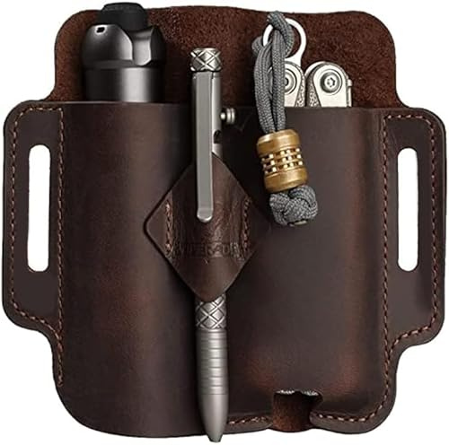 VIPERADE PJ19 Leder EDC lederscheide Tasche Organizer Leder Taktischer Multitool Halter Tasche mit Schlüsselbund Gürtelschlaufe Stifthalter für Taschenlampe Werkzeuge Outdoor Camping - Braun